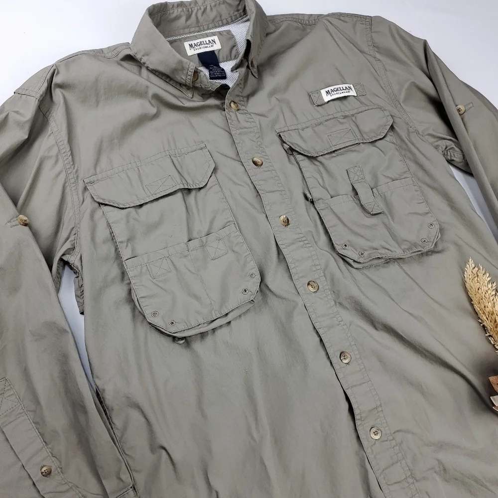 New Magellan Mens Cache Green Outdoor Shirt Med